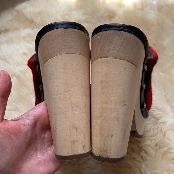 Woolrich Limited Edition Buffalo Check Plaid Flannel Wool Wooden Mules Clogs 7.5 - Picture 11 of 12